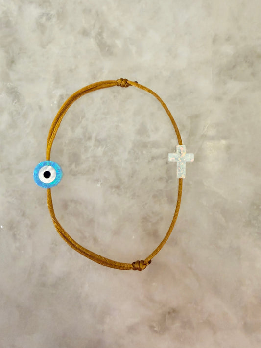 Evil Eye & Cross Charm Cord Bracelet ☆NEW☆