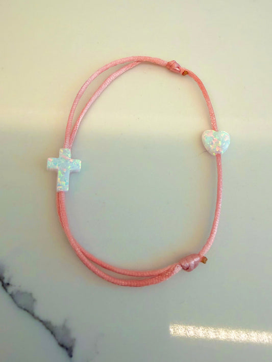 Cross & Heart Charm Cord Bracelet ☆NEW☆